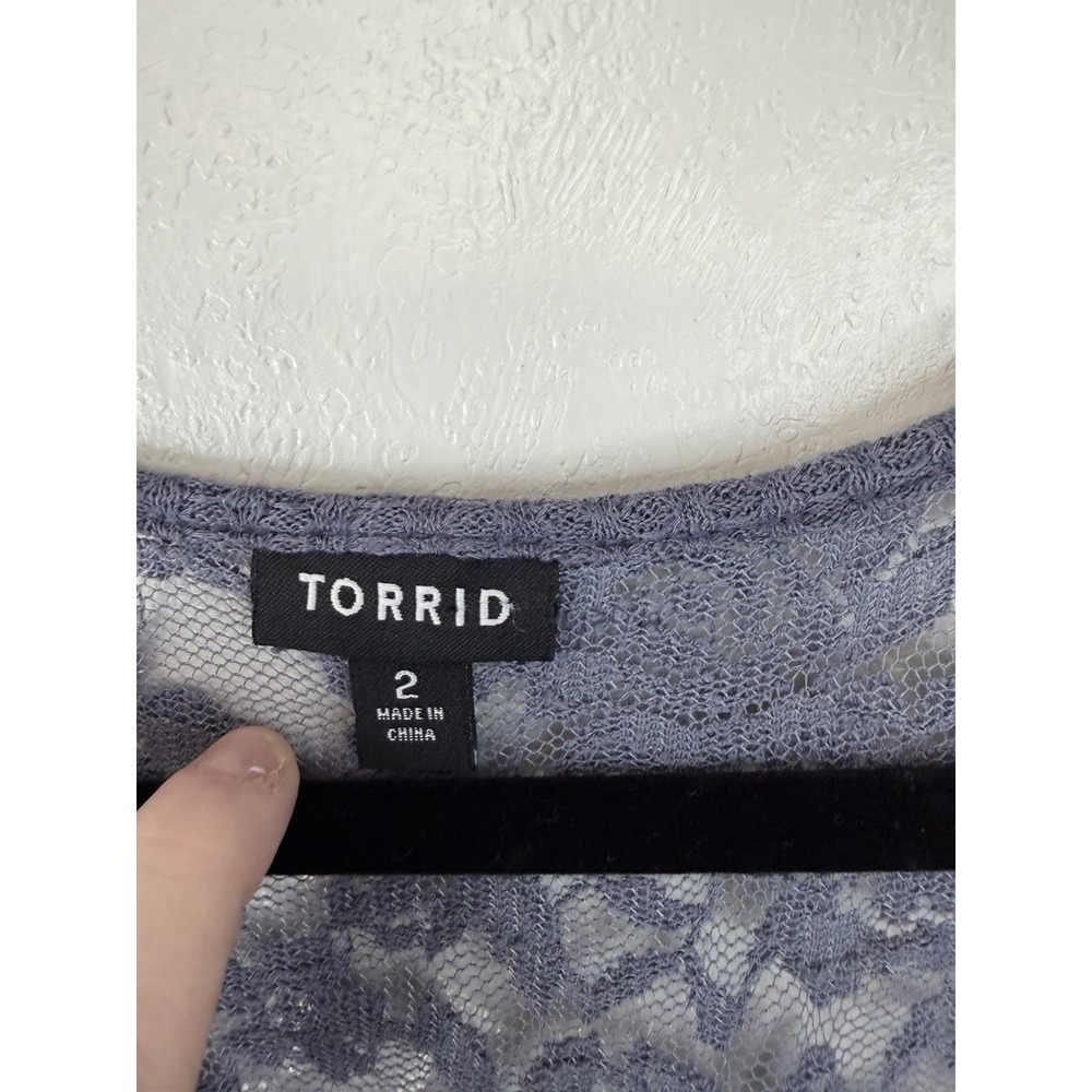 Torrid 2 Dusty Blue Waffle Knit‎ Tunic W Lace Accents - Picture 3 of 8